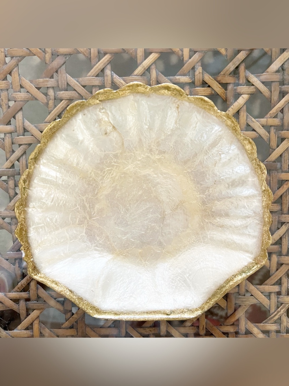 Capiz Shell Catch-All/Jewelry Decorative Dish With Gold Trim 5.25” X 5”